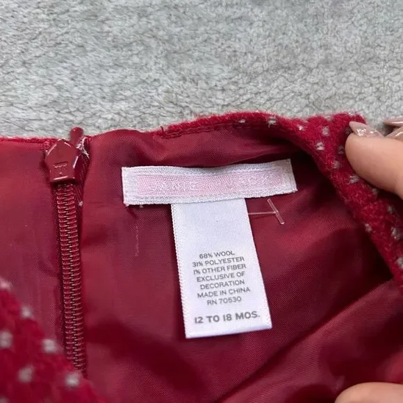 Wool Janie and Jack Christmas Red Sparkle Sweater Holiday Party Dress with Bow - Picture 3 of 4